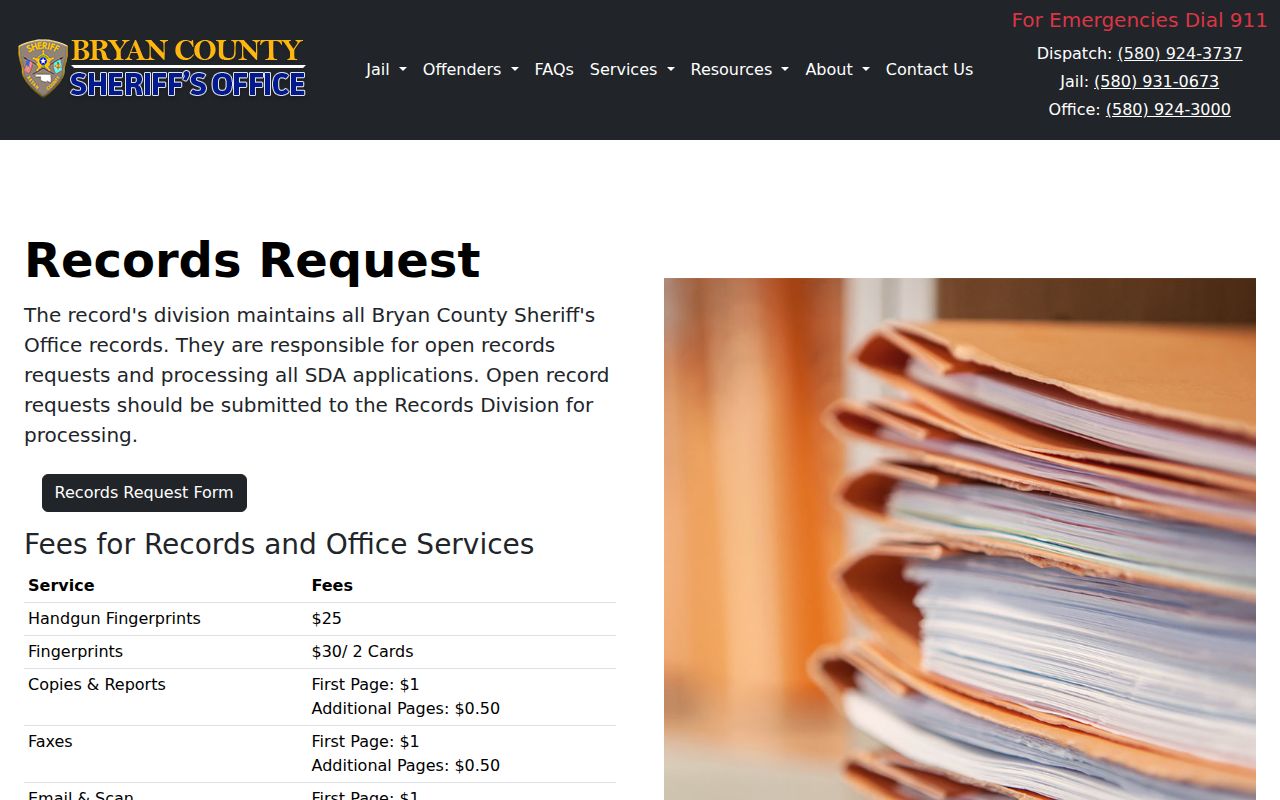 Bryan County Jail release register and records request page