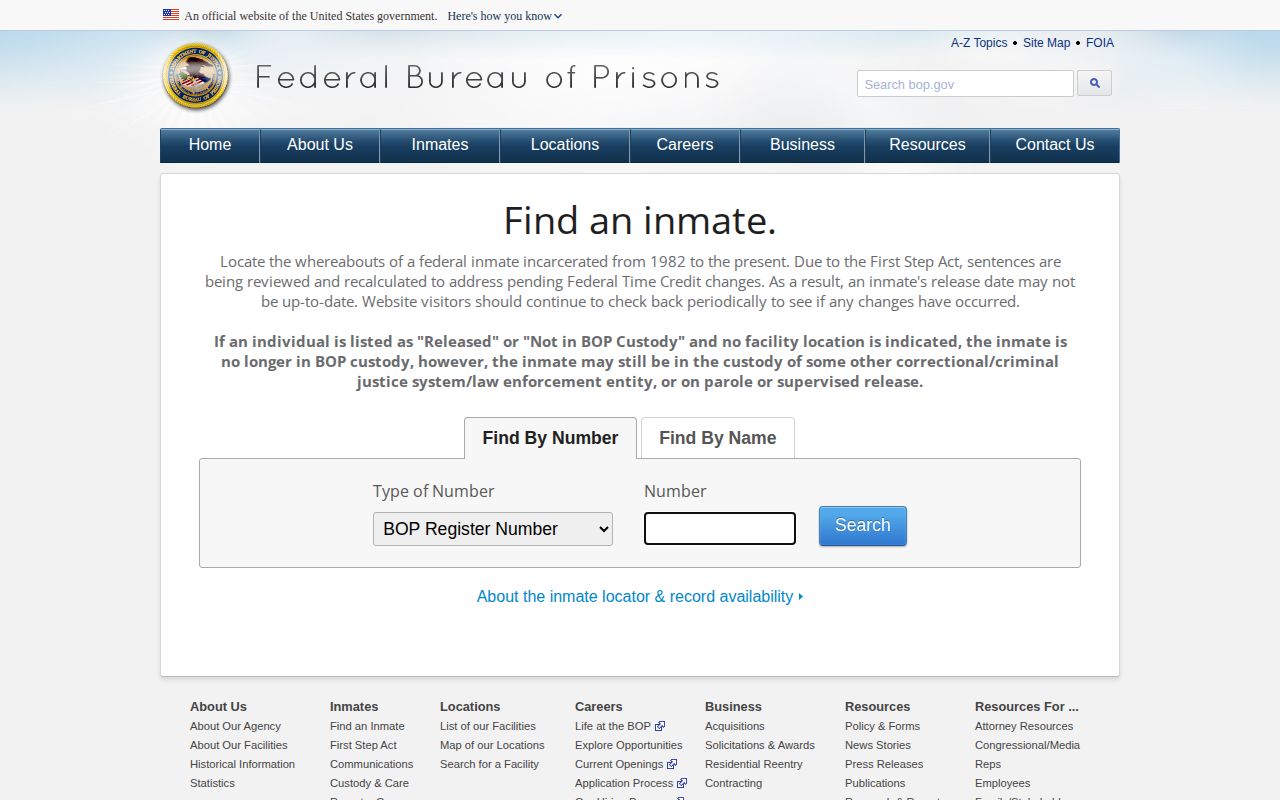 Federal Bureau of Prisons locator for Bryan County federal release records