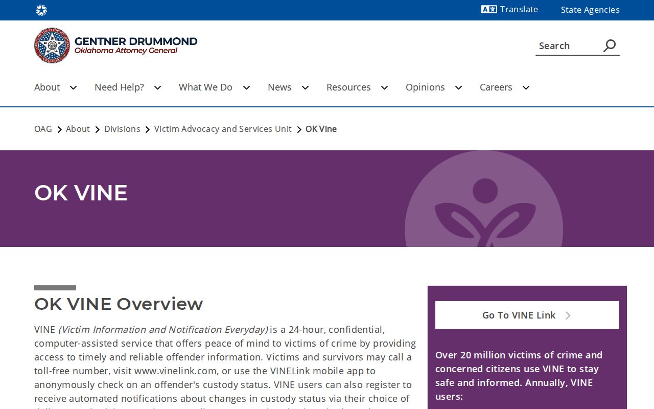 Official Oklahoma guidance for Bryan County VINELink release alerts